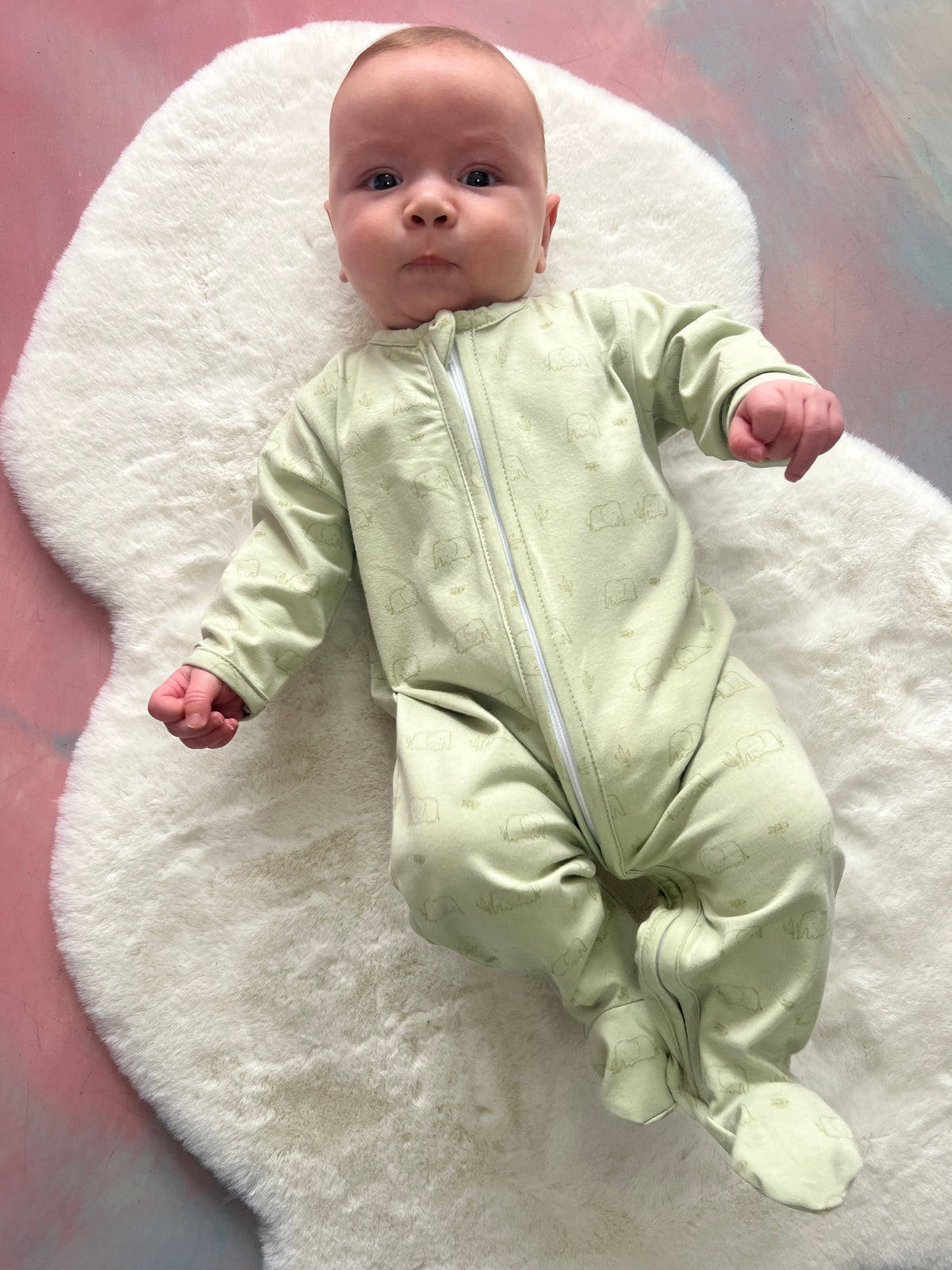 Sage green elephant print sleepsuit