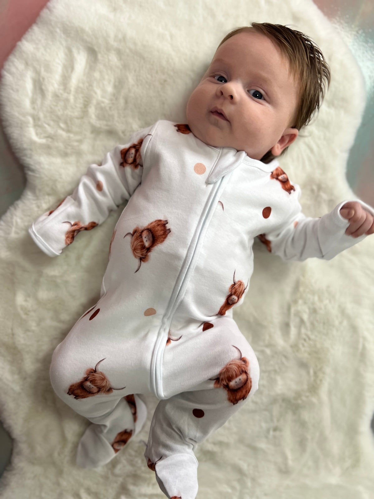 Organic cotton highland cow sleepsuit