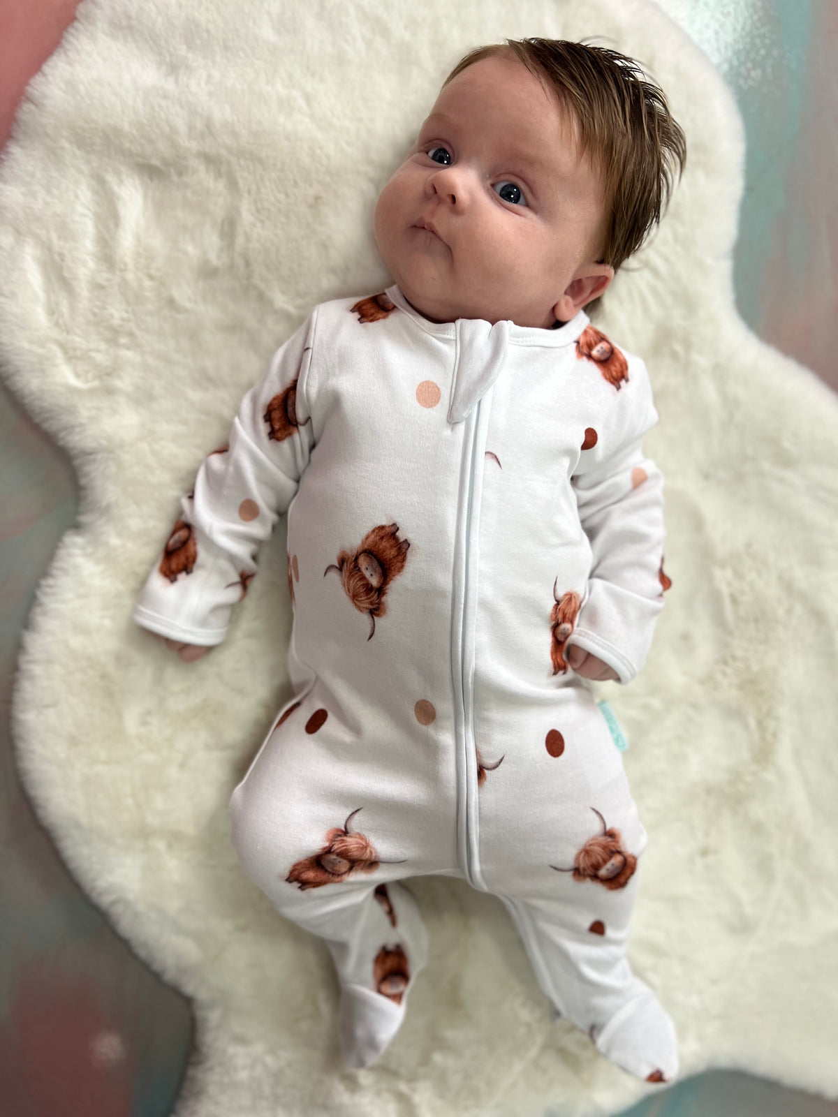 Organic cotton highland cow sleepsuit