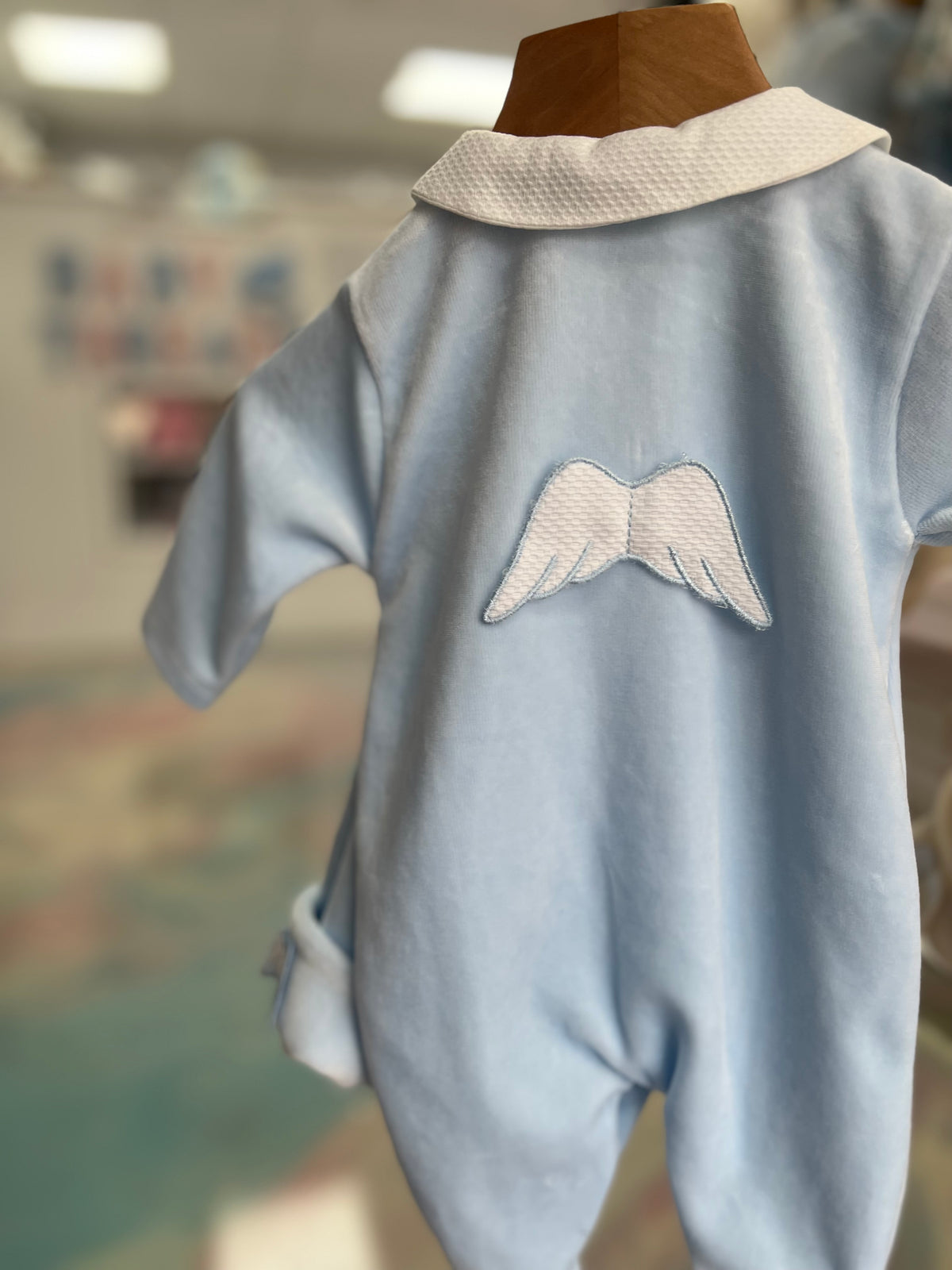 Angel wings blue velour sleepsuit