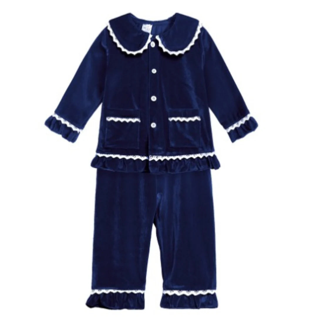 Girls Navy Velvet Christmas Pj’s