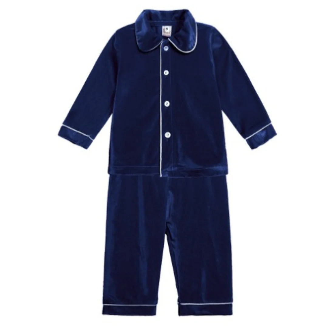 Boys Navy Velvet Christmas Pj’s