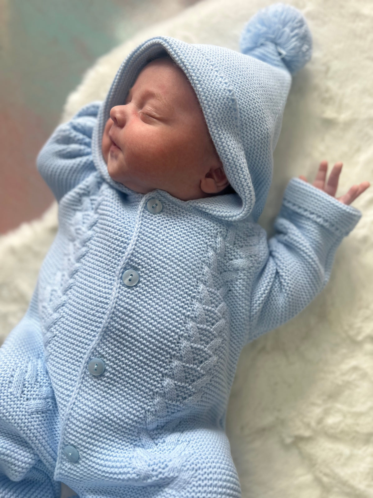 Dandelion blue knitted pramsuit