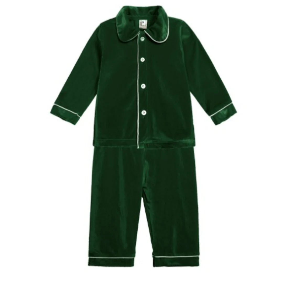 Boys Green Velvet Christmas Pj’s