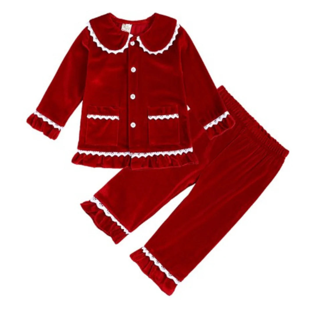 Girls Red Velvet Christmas Pjs