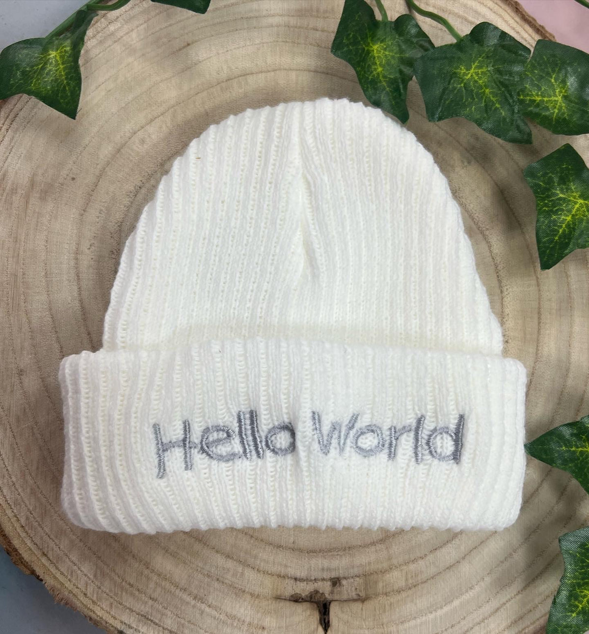 ‘Hello World’ Newborn knitted hats