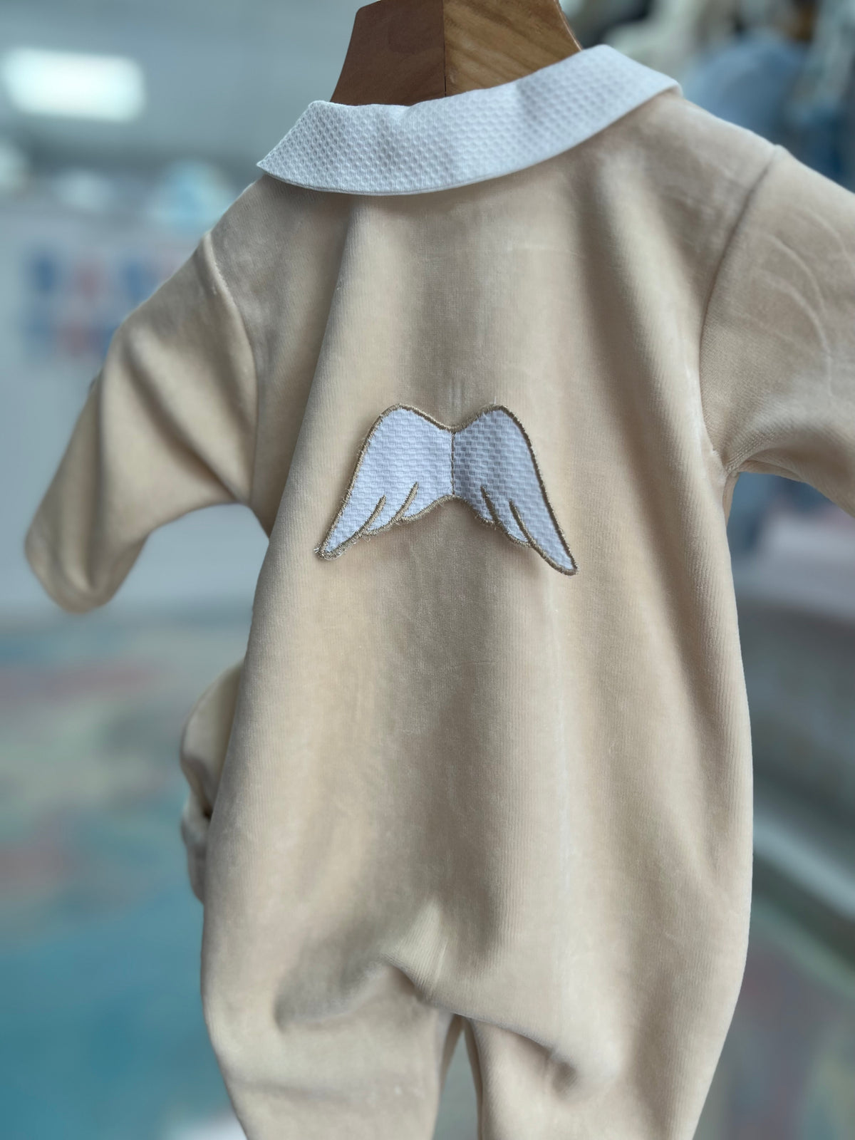 Angel wings beige velour sleepsuit