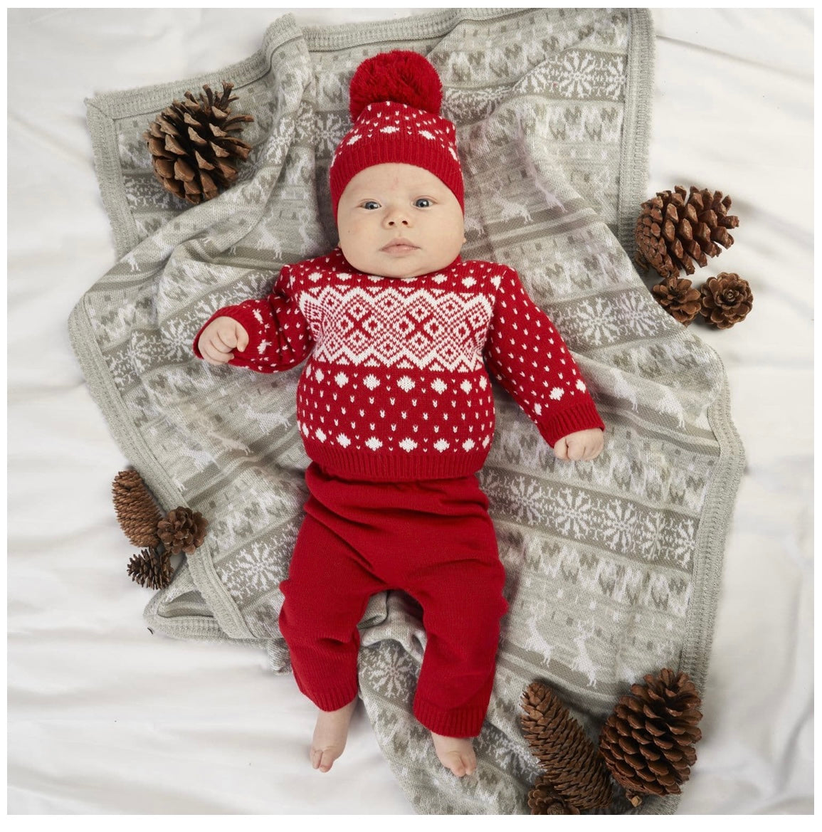 Red three piece Fairisle set