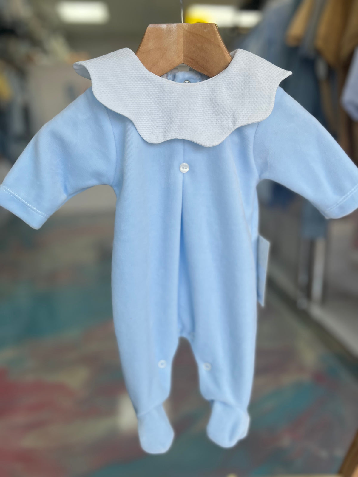 Velour blue sleepsuit with collar