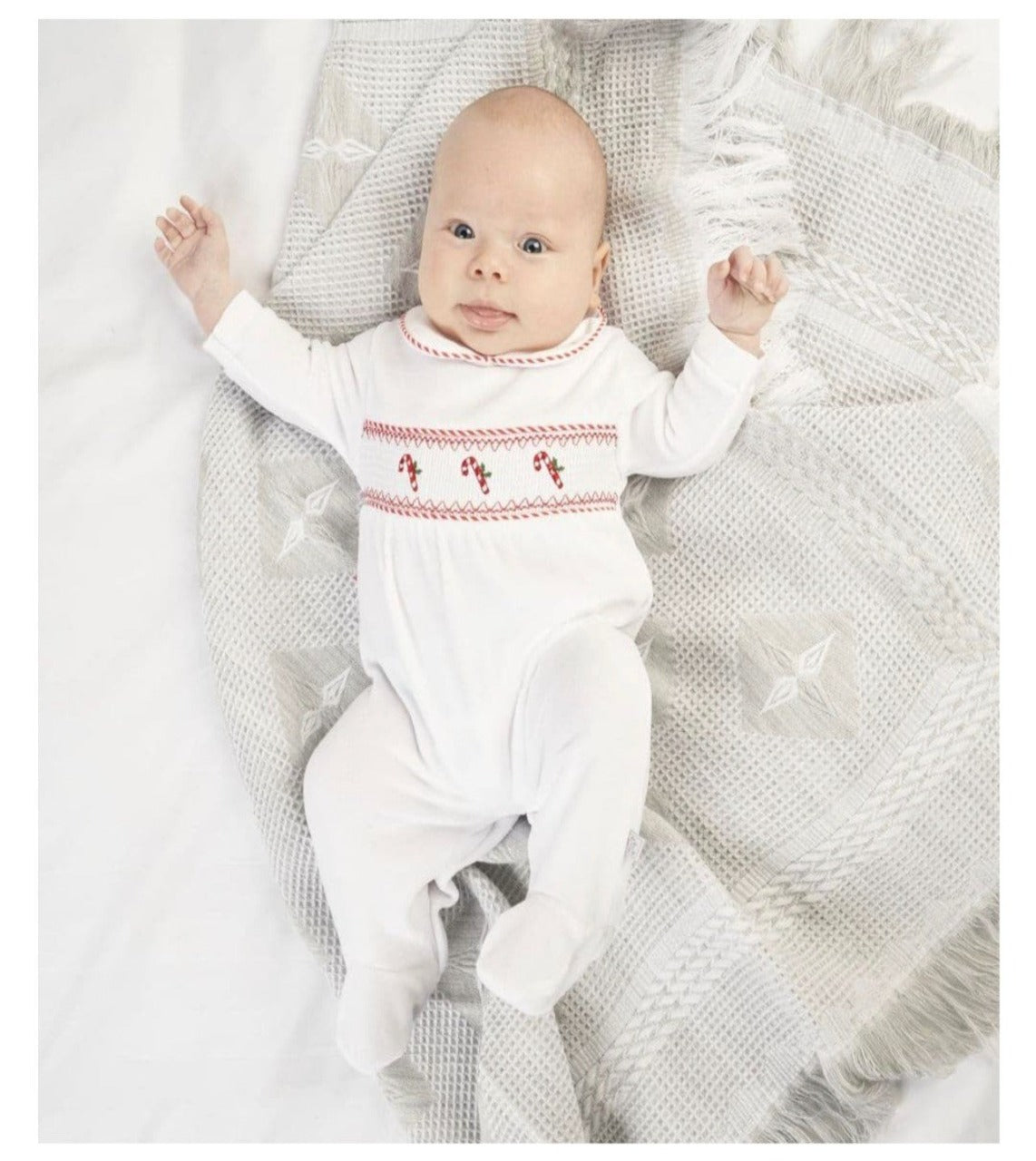 White Candy Cain Velour Sleepsuit